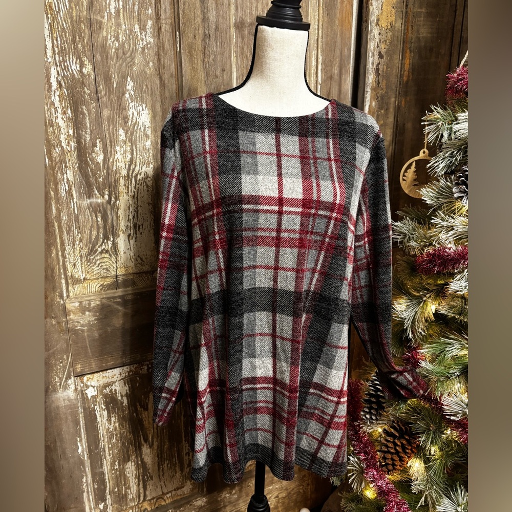 Southern Lady Red and Gray Plaid Shirt